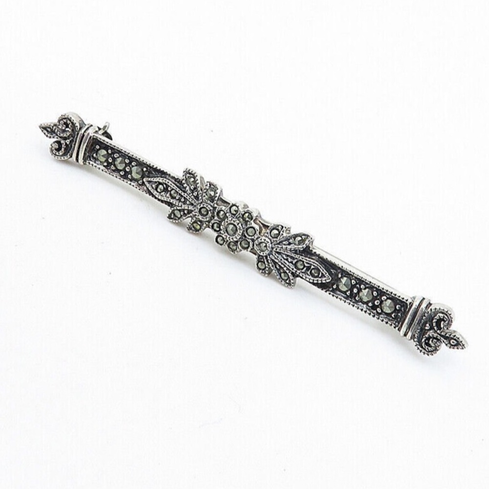 Judith Jack Vintage Sterling Silver 925 Marcasite Floral Pin